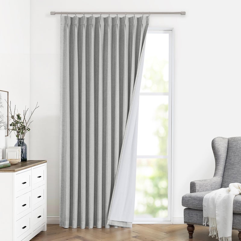 Vision Home Light Grey Pinch Pleated Full Blackout Curtains Linen Blended 60"" Wide Thermal Insulated Window Panels 84 inch for Bedroom Living Room Darkening Pleat Drapes with Hooks Back Tab 60""Wx84Lx1 - Image 1